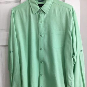 Men's LINEA ROSSE Green Linen-blend Long Sleeve Shirt.